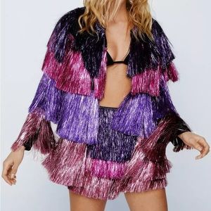 NWT Nasty Gal, sparkly, purple fringe jacket